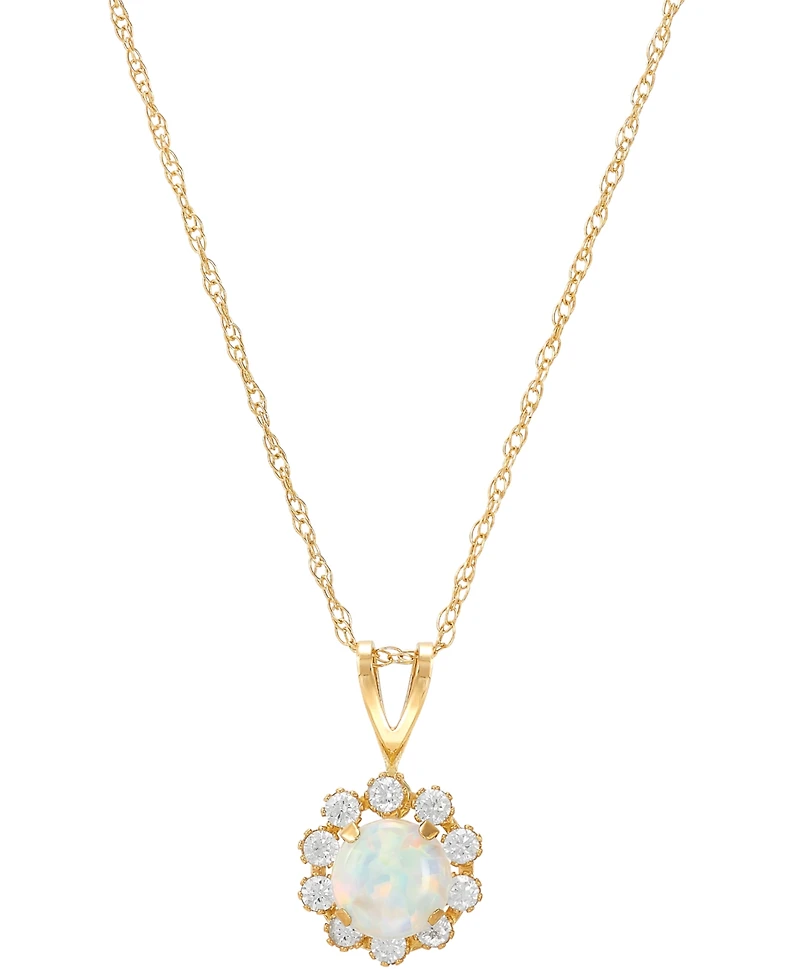 Lab-Grown Blue Sapphire (5/8 ct. t.w.) & Lab-Grown White Sapphire (1/3 ct. t.w.) Halo 18" Pendant Necklace in 14k Gold (Also in Citrine & Lab-Grown Op