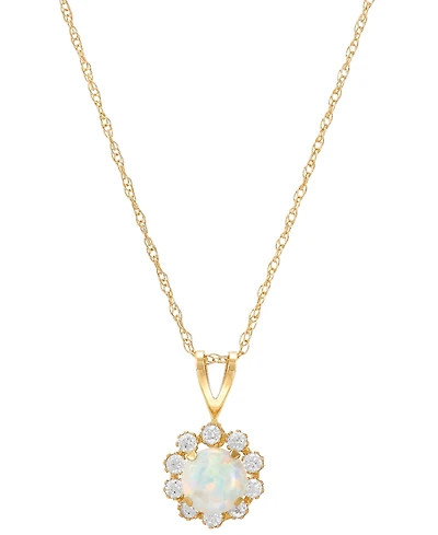 Lab-Grown Blue Sapphire (5/8 ct. t.w.) & Lab-Grown White Sapphire (1/3 ct. t.w.) Halo 18" Pendant Necklace in 14k Gold (Also in Citrine & Lab-Grown Op