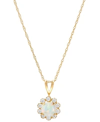 Lab-Grown Blue Sapphire (5/8 ct. t.w.) & Lab-Grown White Sapphire (1/3 ct. t.w.) Halo 18" Pendant Necklace in 14k Gold (Also in Citrine & Lab-Grown Op