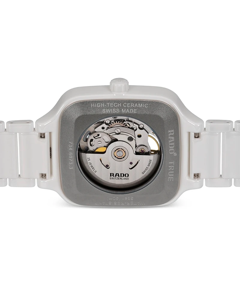 Rado Women's Swiss Automatic True Square Diamond (1/10 ct. t.w.) White Ceramic Bracelet Watch 38mm