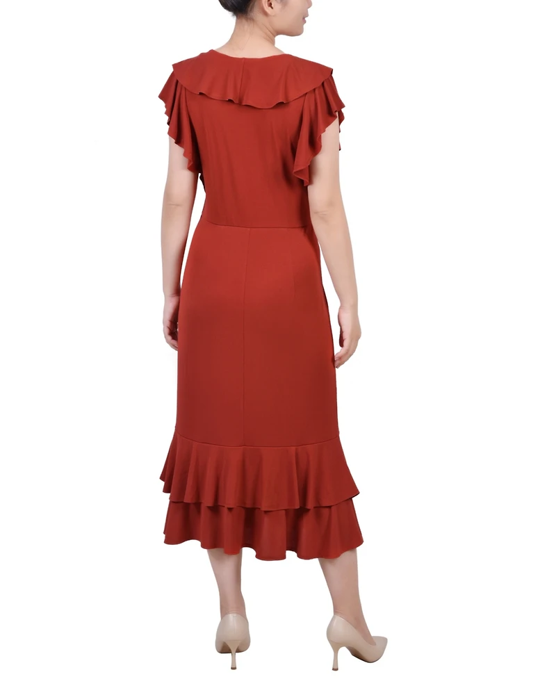 Ny Collection Petite Flutter Sleeve Ruffle Midi Dress