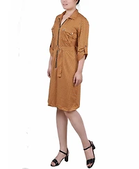Ny Collection Petite Belted Roll Tab Zip Front Shirtdress
