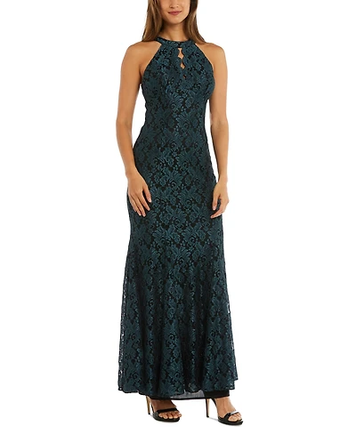 Nightway Petite Lace Halter Gown