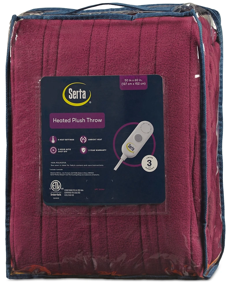 Serta Electric Reversible Fleece to Sherpa Throw, 50" x 60"