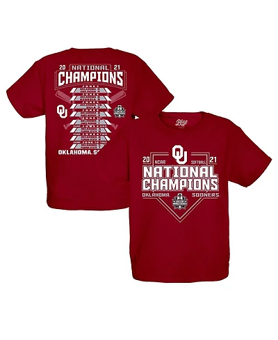 Boys Youth Blue 84 Crimson Oklahoma Sooners 2021 Ncaa Softball Women's College World Series Champions Schedule T-shirt