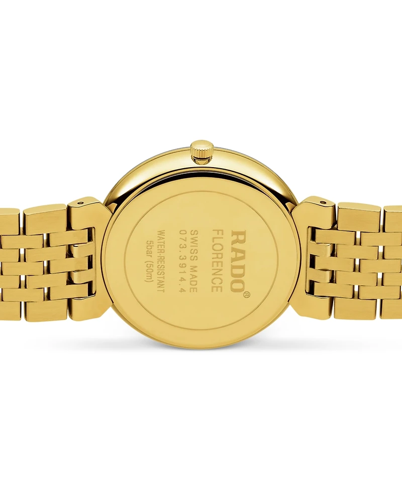 Rado Unisex Swiss Florence Classic Diamond Accent Gold Tone Stainless Steel Bracelet Watch 38mm