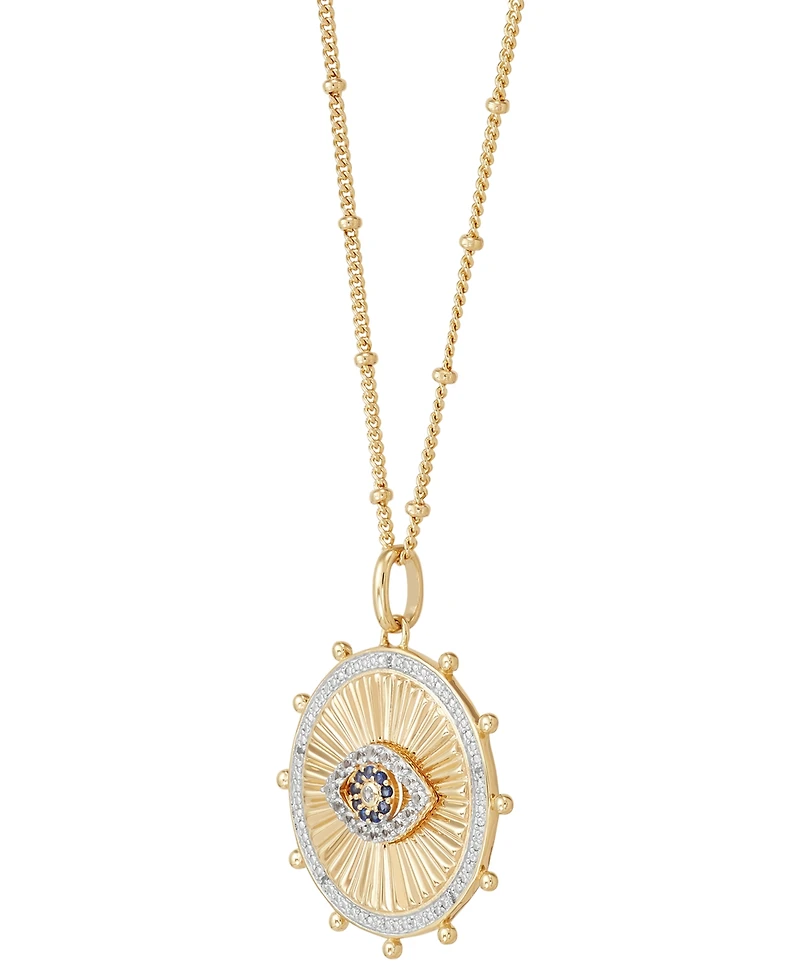 Lab Grown White Sapphire (1/5 ct.tw.), Lab Grown Blue Sapphire (1/20 ct.tw.) and Diamond Accent 18" Circle Pendant Necklace in 14k Gold-Plated Sterlin