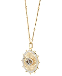 Lab Grown White Sapphire (1/5 ct.tw.), Lab Grown Blue Sapphire (1/20 ct.tw.) and Diamond Accent 18" Circle Pendant Necklace in 14k Gold-Plated Sterlin