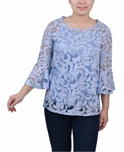 Ny Collection Petite Burnout Bell-Sleeve Top