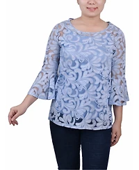 Ny Collection Petite Burnout Bell-Sleeve Top