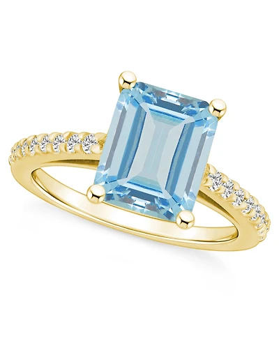 Macy's Aquamarine (3 ct. t.w.) and Diamond (1/4 Ring 14K Yellow Gold