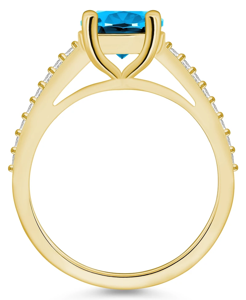 Macy's Blue Topaz (3-5/8 ct. t.w.) and Diamond (1/4 Ring 14K Yellow Gold