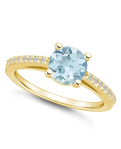 Macy's Aquamarine (1-1/4 ct. t.w.) and Diamond (1/6 Ring 14K Yellow Gold
