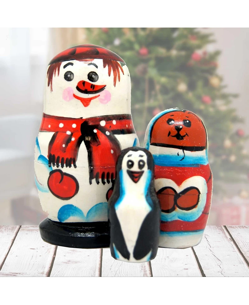 G.DeBrekht Gift Bag Santa Family 3-Piece Doll Russian Matryoshka Nested Dolls Set