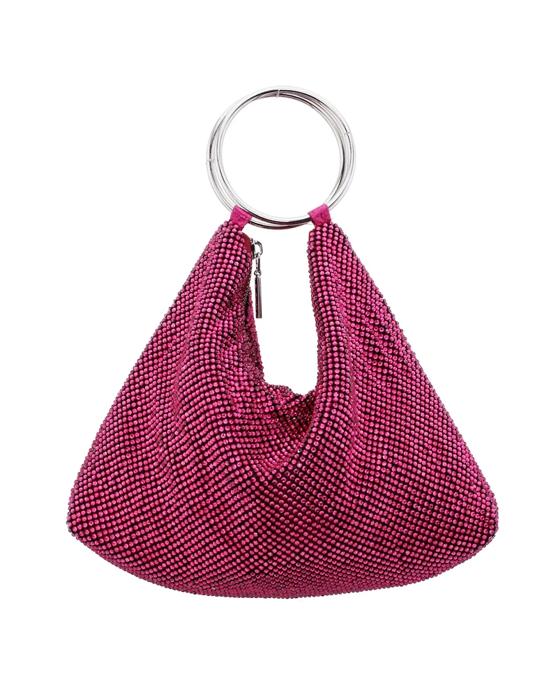 Nina Women's Glass Crystal Mesh Double Ring Handle Pouch Bag