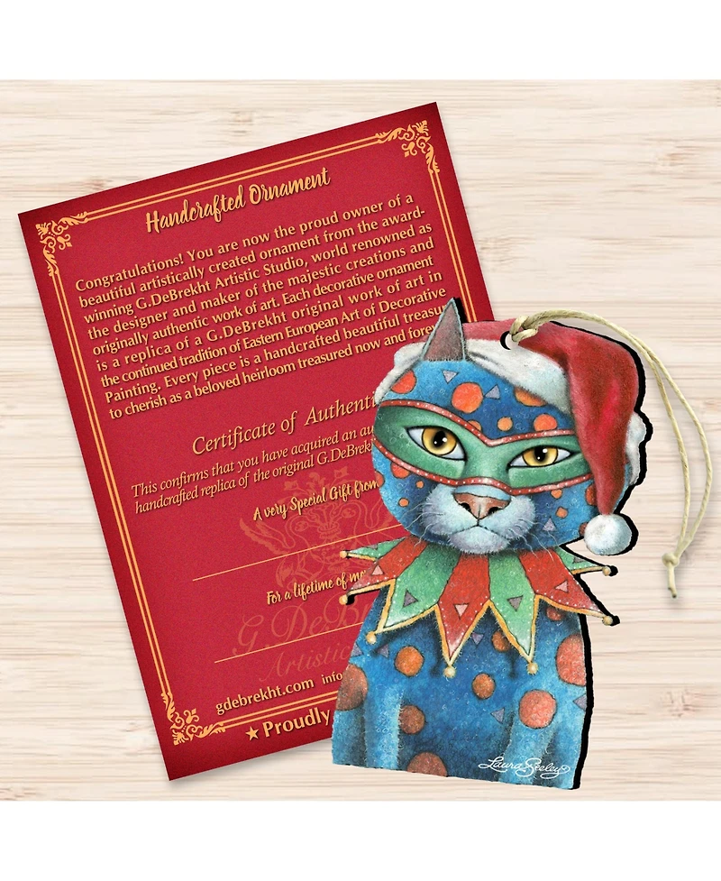Designocracy Mardi Gras Santa Cat Wooden Ornament by Laura Seeley Pets Decor Set of 2