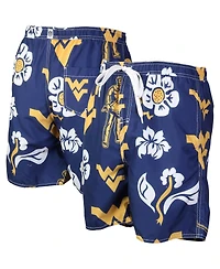 Men's Wes & Willy Navy West Virginia Mountaineers Floral Volley Logo Swim Trunks
