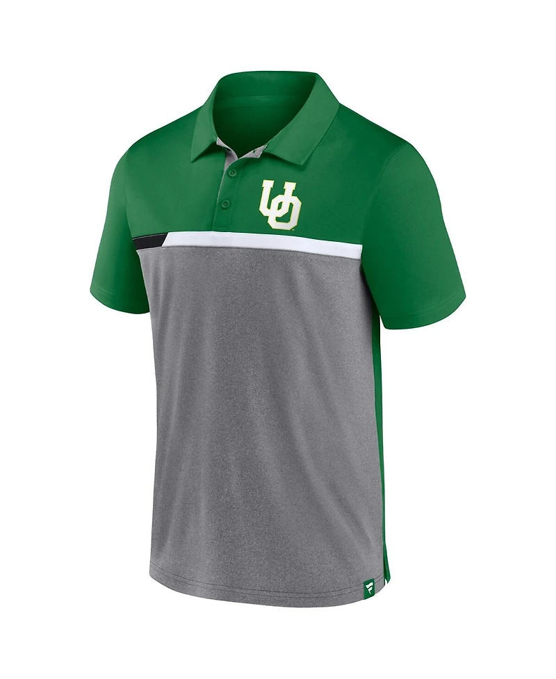 Men's Fanatics Green and Heathered Gray Oregon Ducks Split Block Color Polo Shirt