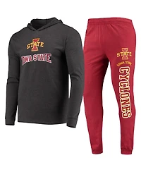 Men's Concepts Sport Cardinal, Charcoal Iowa State Cyclones Meter Long Sleeve Hoodie T-shirt and Jogger Pants Sleep Set