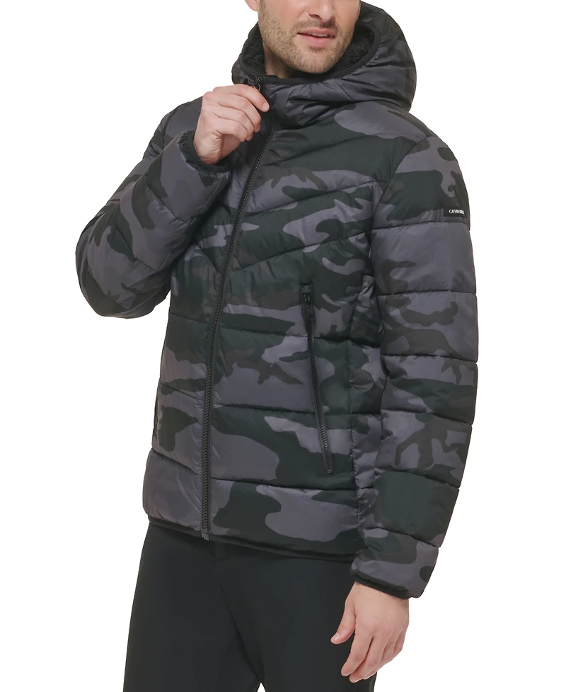 Calvin Klein Men's Chevron Stretch Jacket With Sherpa Lined Hood