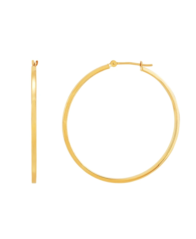 Medium Flat-Edge Hoop Earrings 10k Gold (Also White Gold), 1-1/2"