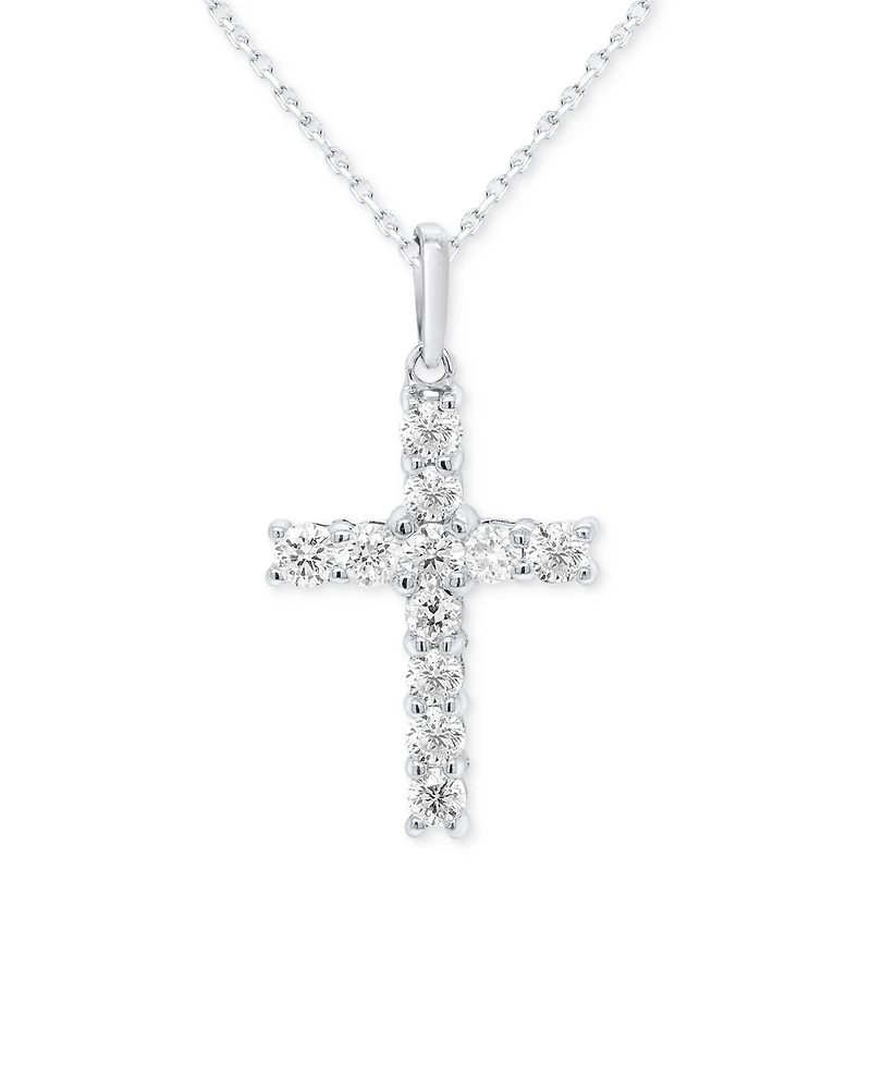 Forever Grown Diamonds Lab-Created Diamond Cross 18" Pendant Necklace (1/2 ct. t.w.) in Sterling Silver or 14K Gold-Plated Sterling Silver