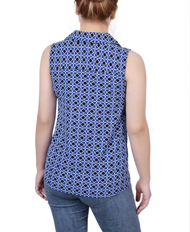 Ny Collection Women's Petite Sleeveless Notch Collar Button Front Blouse