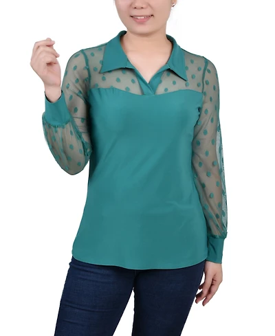 Ny Collection Women's Mesh Sleeve Top