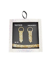 kensie Boxed Hoop and Chain Mail Fringe Dangle Post Earrings with Chain Mail Choker Necklace Set, 2 Piece
