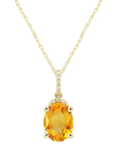 Citrine (1-5/8 ct. t.w.) & Diamond (1/20 ct. t.w.) Oval 18" Pendant Necklace in 14k Gold