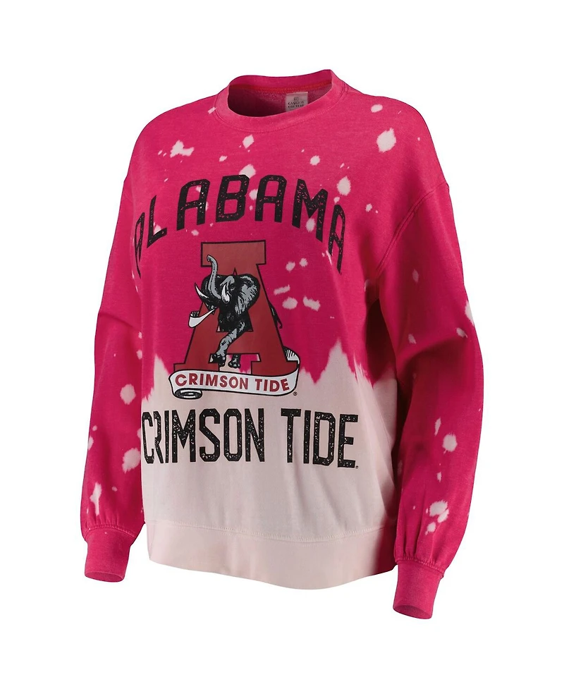 Women's Gameday Couture Crimson Alabama Tide Twice As Nice Faded Dip-Dye Pullover Sweatshirt