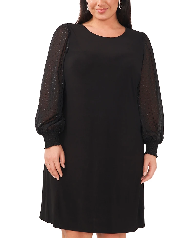 Msk Plus Round-Neck Illusion-Sleeve Shift Dress