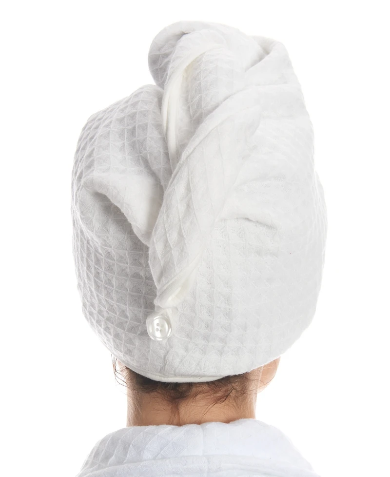 Uchino Waffle Twist Cotton Hair Towel, 10" x 26"
