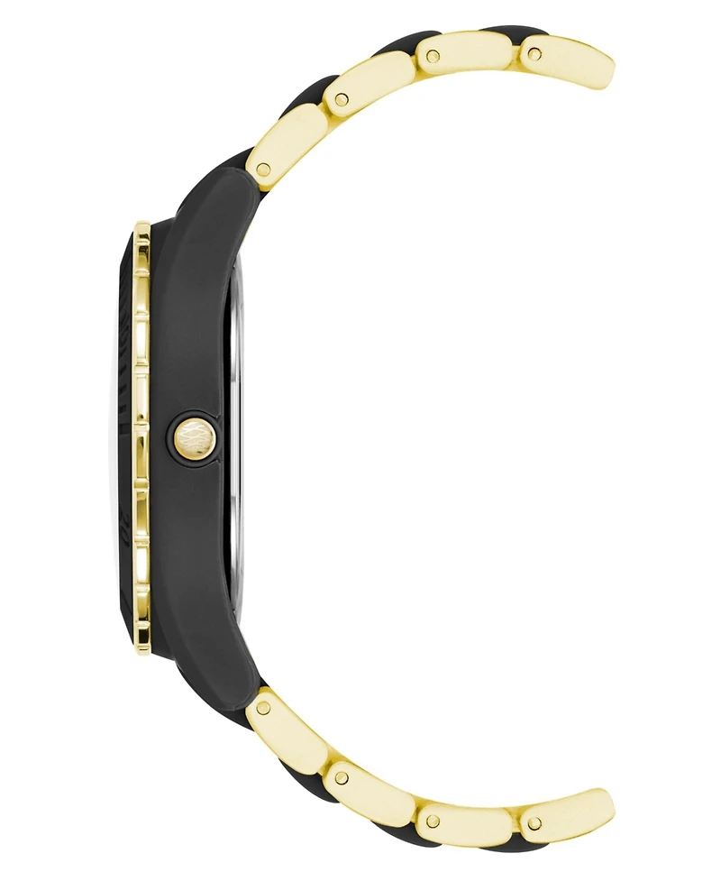 Anne Klein Women's Three-Hand Quartz Gold-Tone and Black Solar Oceanwork Plastic Bracelet Watch, 38.5mm