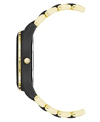 Anne Klein Women's Three-Hand Quartz Gold-Tone and Black Solar Oceanwork Plastic Bracelet Watch, 38.5mm