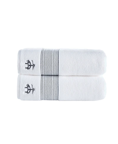 Brooks Brothers Rope Stripe Border 2 Piece Turkish Cotton Bath Towel Set
