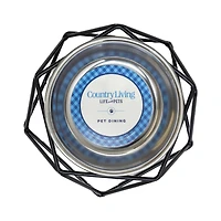 Country Living Elevated Stainless Steel Bowl, Modern Artisan Geometric Design, Single Pet Feeder