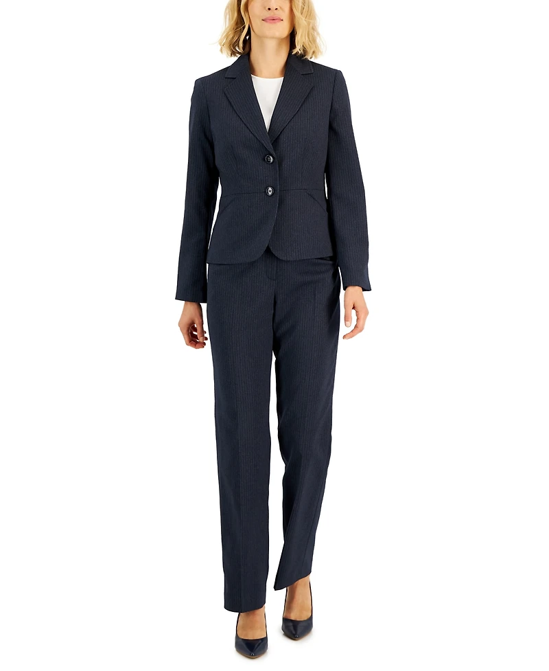 Le Suit Women's Two-Button Pinstriped Pantsuit Set