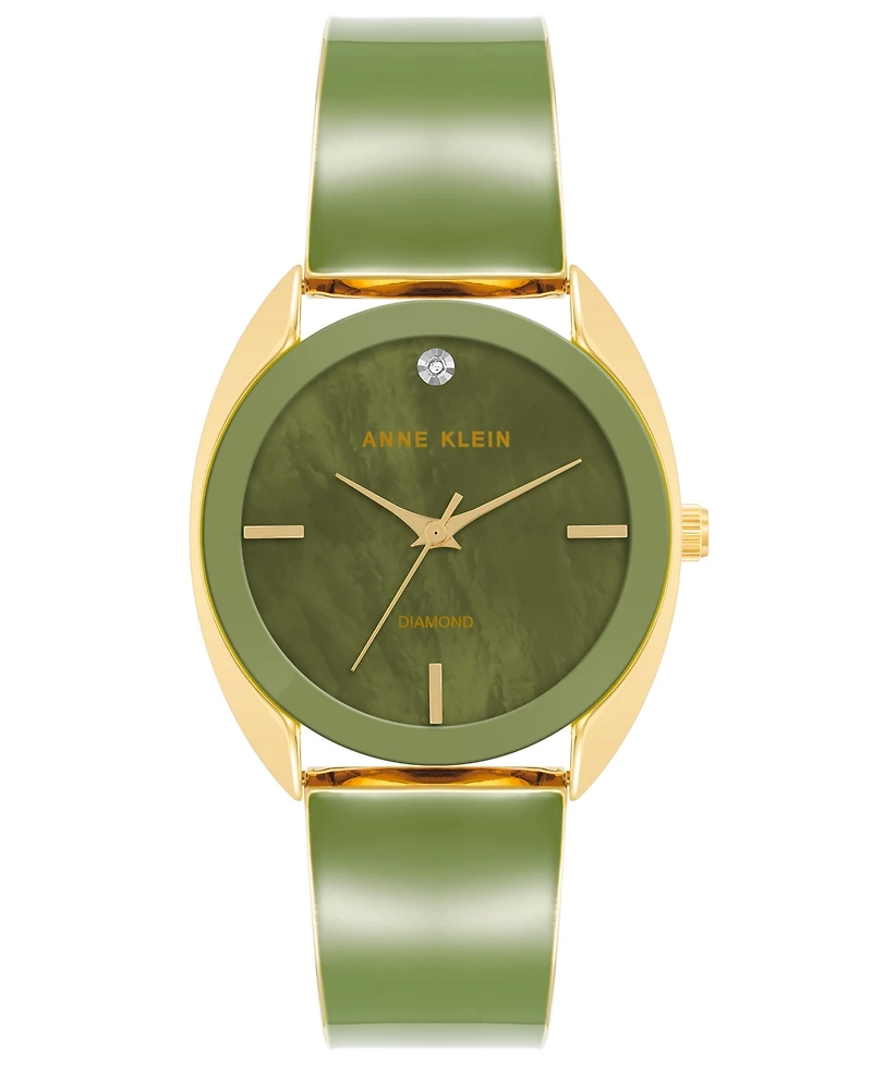 Anne Klein Women's Three-Hand Quartz Green and Gold-Tone Alloy Bangle Watch, 34mm