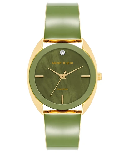 Anne Klein Women's Three-Hand Quartz Green and Gold-Tone Alloy Bangle Watch, 34mm