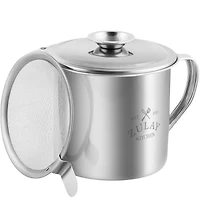 Stainless Steel Bacon Grease Container With Strainer, Lid & Handle