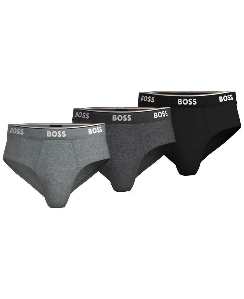 Boss by Hugo Men's Power 3-Pack Tipped Logo Waistband Briefs