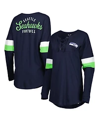 Women's New Era College Navy Seattle Seahawks Athletic Varsity Lace-Up Long Sleeve T-shirt