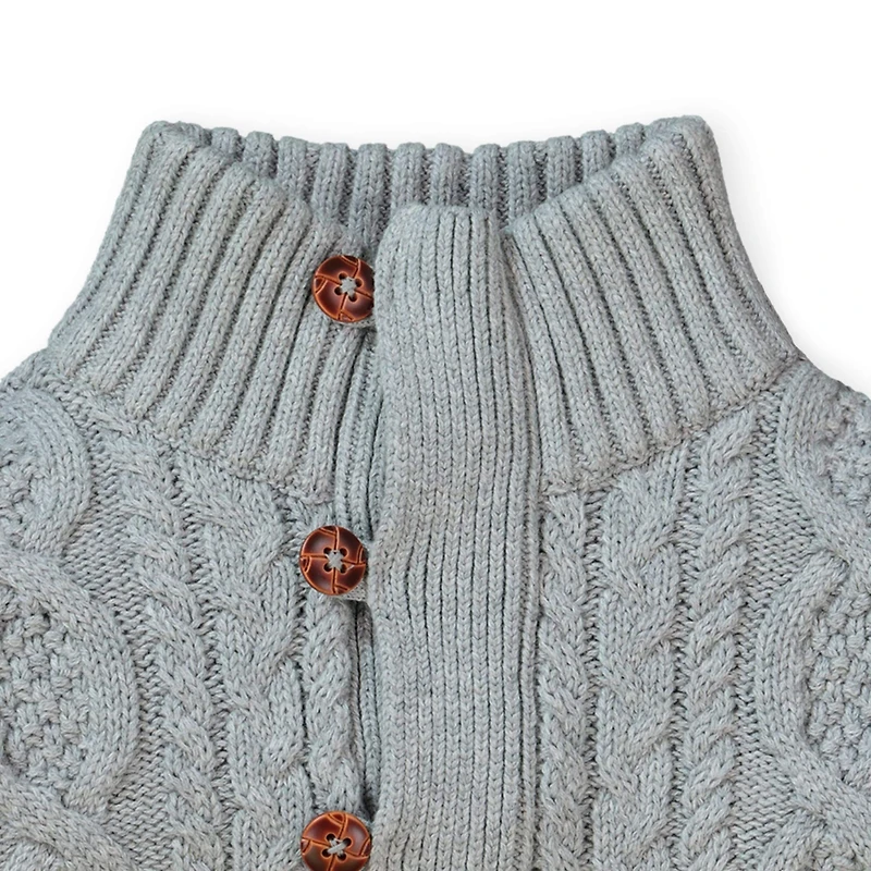 Hope & Henry Baby Boys Organic Mock Neck Cable Sweater with Buttons