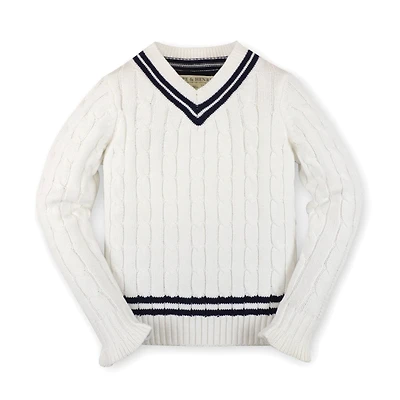 Hope & Henry Baby Girls Long Sleeve V-Neck Cricket Sweater
