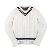Hope & Henry Baby Girls Long Sleeve V-Neck Cricket Sweater