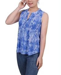 Ny Collection Petite Sleeveless Jacquard Y-neck Top