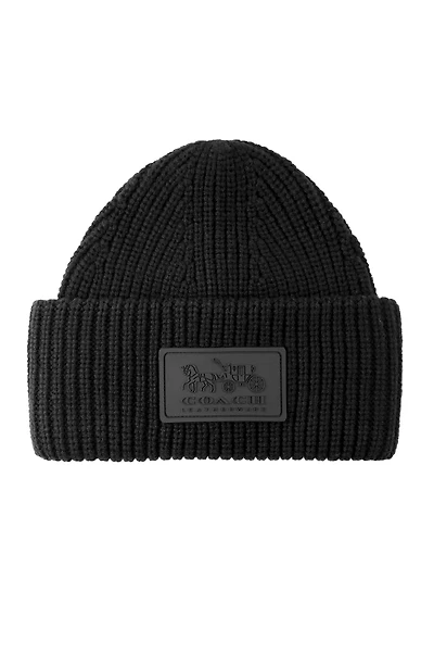 Coach Women's Classic Ribbed Tonal Patch Cuff Beanie