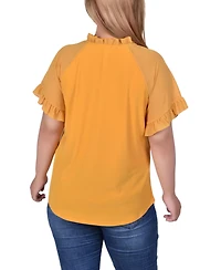 Ny Collection Plus Short Ruffled Sleeve Crepe Knit Top with Chiffon Sleeves