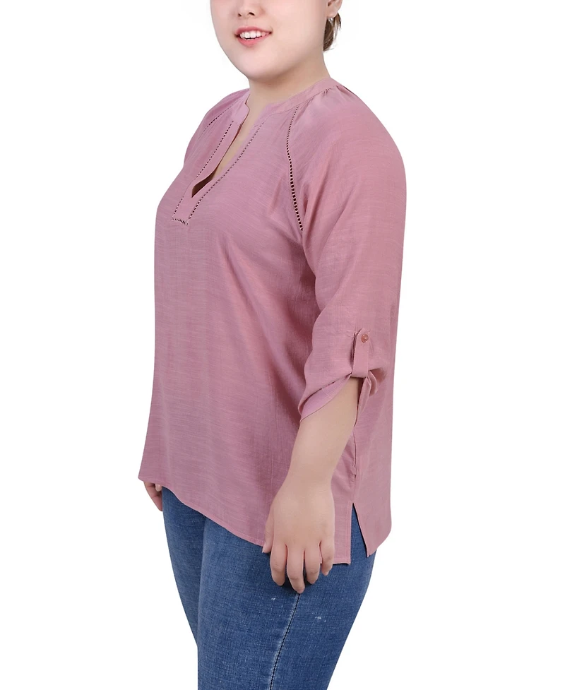 Ny Collection Plus Raglan Sleeve Split Neck Blouse